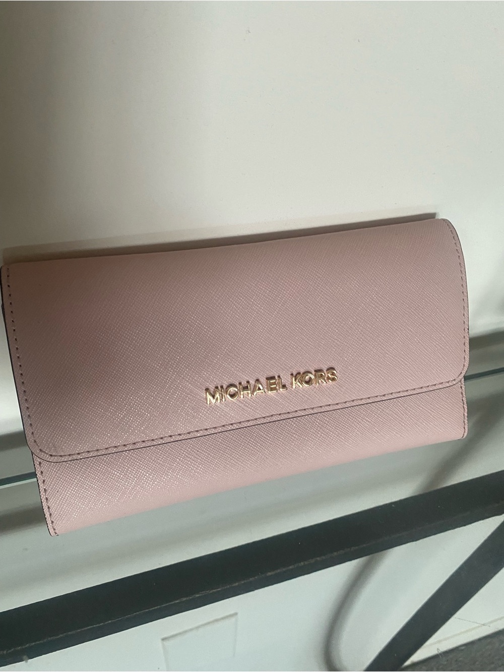 Michael Kors Blush Saffiano Leather Continental Wallet with Gold Logo